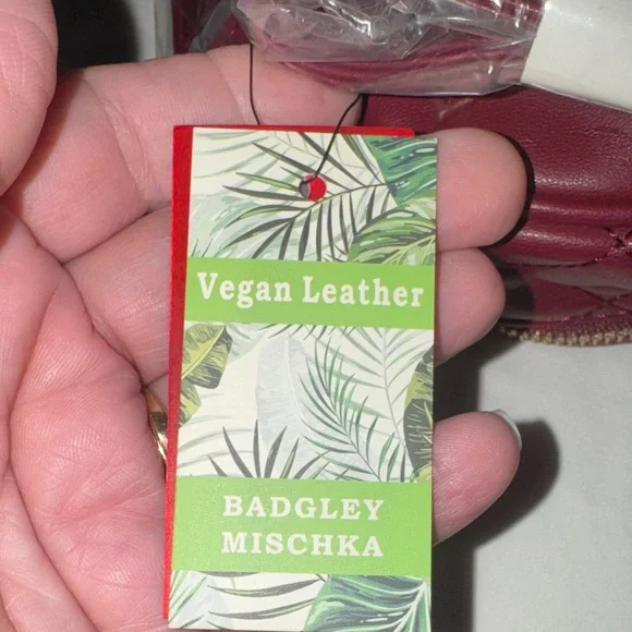 Badgley Mischka Burgundy Quilted Mini Backpack with Gold Accents - Picture 6 of 12